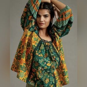 NWOT Farm for Anthropologie lace inset peasant blouse shirt top. Size Medium